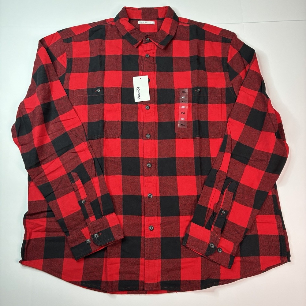 Sonoma Buffalo Plaid Flannel Shirt Men's Size 2XL XXL Red Black Supersoft Cotton